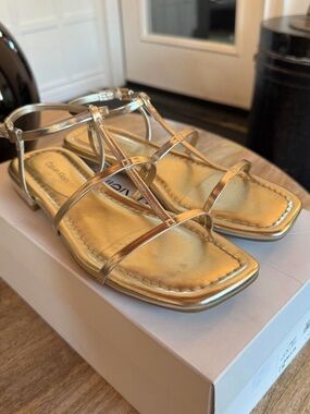 Calvin Klein Metallic Gold Strappy Flat Sandals